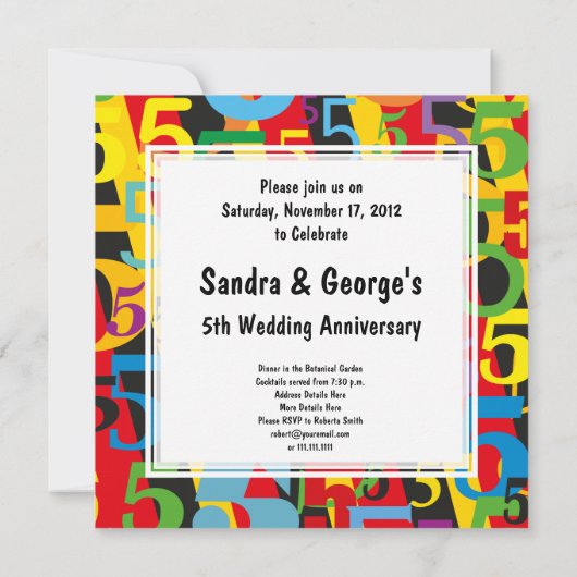 Invitation Cinquième Anniversaire de Mariage Motif Rétro Colo (Dos)