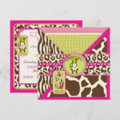 Invitation Cinquième anniversaire du singe de la jungle rose (Devant / Derrière)