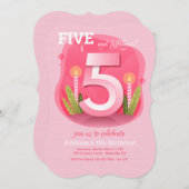 Invitation Cinquième anniversaire en rose (Devant / Derrière)