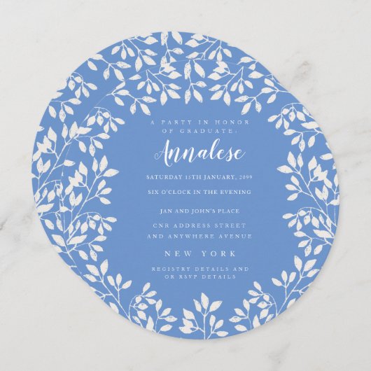 Invitation Circle Laurel Wreath Feuille Graduation Party (Devant / Derrière)