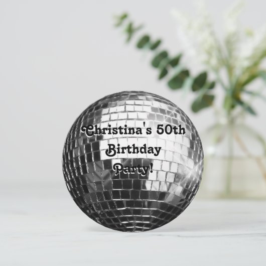 Invitation Circle Round Silver Disco Ball 50e fête d'annivers (Debout devant)