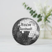 Invitation Circle Round Silver Disco Ball Cool Birthday Party (Debout devant)