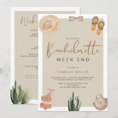 Invitation Circuit de Bachelorette Désert Boho Cactus (Devant / Derrière)