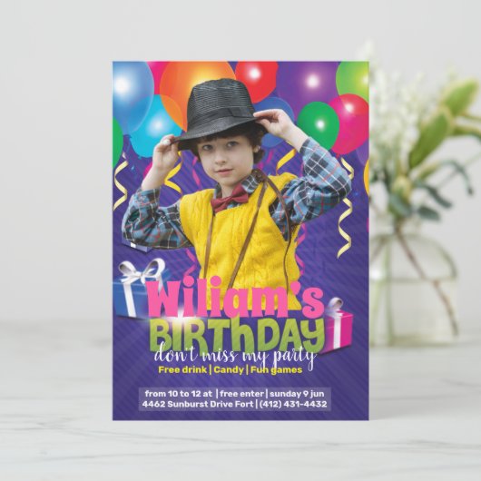 Invitation Circulaire d'anniversaire pour enfants (Debout devant)