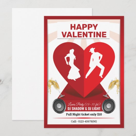 Invitation Circulaire d'invitation de la Saint Valentin (Devant / Derrière)