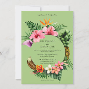 Invitation Circulaire Tropical Hawaiian Floral Mariage- Vert
