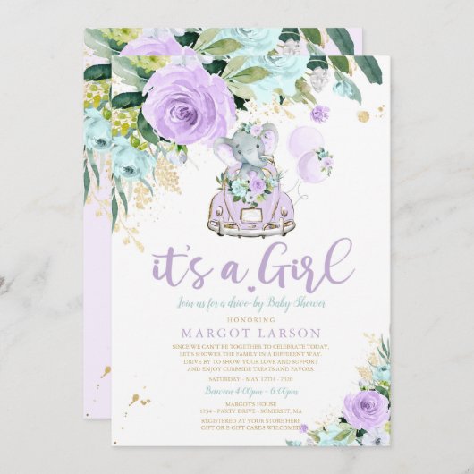 Invitation Circulation des éléphants par Baby shower Invitati (Devant / Derrière)