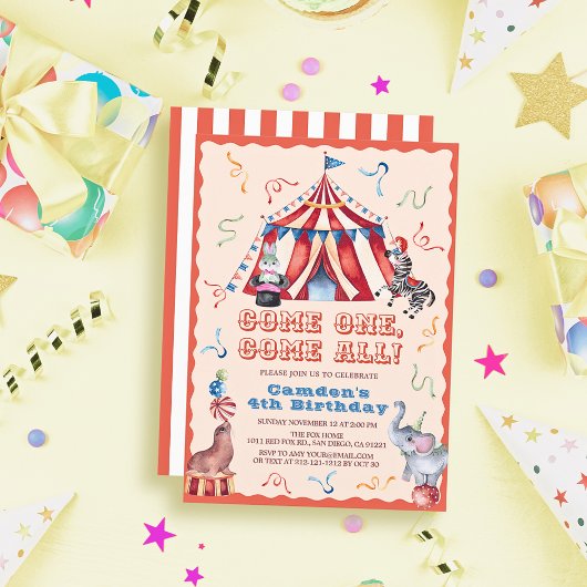 Invitation Circus Carnival Tent Animals Kid's Birthday