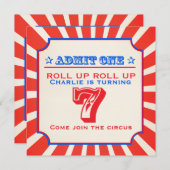 Invitation Circus fun fair 7ème anniversaire de enfant party (Devant / Derrière)