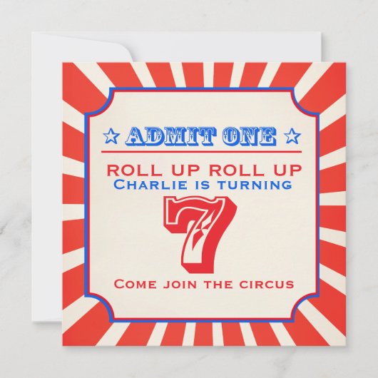 Invitation Circus fun fair 7ème anniversaire de enfant party (Devant)