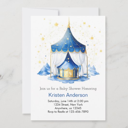 Invitation Circus Magic Meadow Adventure Baby shower garçon (Devant)