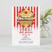 Invitation Circus Party Event Rouge Blanc Or rayé (Debout devant)