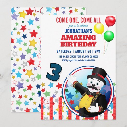 Invitation Circus Polar Bear Ringmaster (Devant / Derrière)