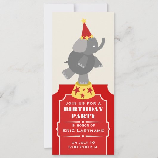 Invitation Circus Ticket Elephant Birthday Party (Devant)