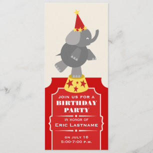 Invitation Circus Ticket Elephant Birthday Party