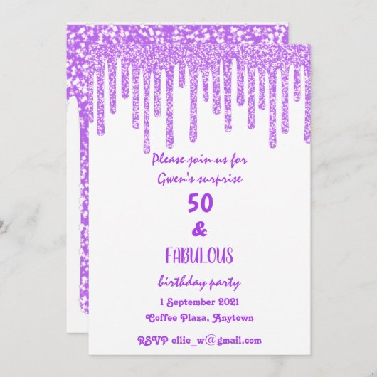 Invitation Cire Parkly Violet 50 Et Fabuleux Anniversaire (Devant / Derrière)