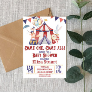 Invitation Cirque Carnaval Animal Red Blue Baby shower