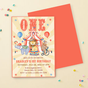 Invitation Cirque Carnaval & Animaux 1er anniversaire Invitat
