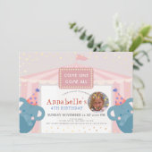 Invitation Cirque Carnaval Elephant Rose Girl Photo Anniversa (Debout devant)