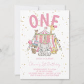 Invitation Cirque Carnaval Rose 1er Anniversaire Enfant (Devant)