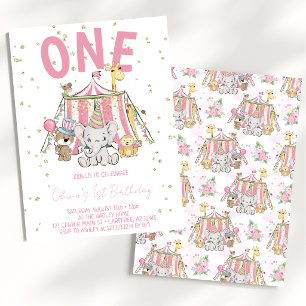Invitation Cirque Carnaval Rose 1er Anniversaire Enfant