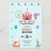 Invitation Cirque Carnaval Thème Fête d'anniversaire pour enf (Devant / Derrière)