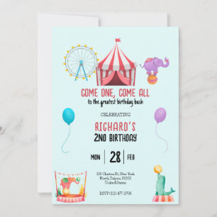 Invitation Cirque Carnaval Thème Fête d'anniversaire pour enf