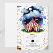 Invitation Cirque d'aquarelle personnalisée Anniversaire (Devant / Derrière)