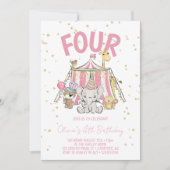 Invitation Cirque de Carnaval Rose 4e Anniversaire (Devant)