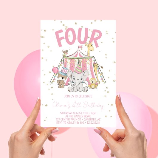 Invitation Cirque de Carnaval Rose 4e Anniversaire