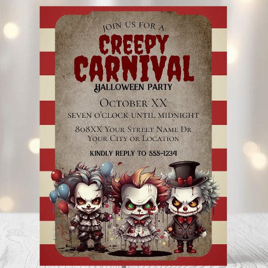 Invitation Cirque de Clowns Halloween Carnaval