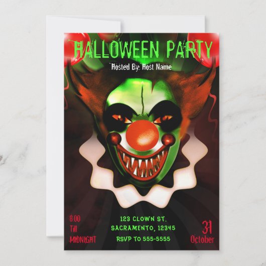 Invitation Cirque effrayant et terrifiant d'Halloween pour fê (Devant)