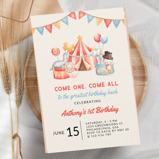 Invitation Cirque Fiesta Premier Anniversaire Moderne Mignon
