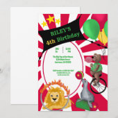 Invitation Cirque Fun Whimsical Animal couleur primaire (Devant / Derrière)