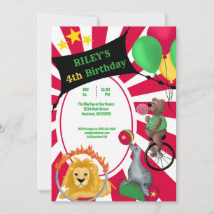 Invitation Cirque Fun Whimsical Animal couleur primaire