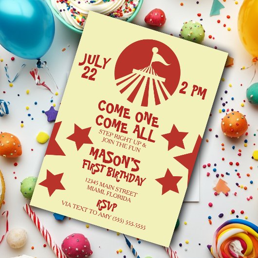Invitation Cirque Minimaliste Fête sous Chapiteau