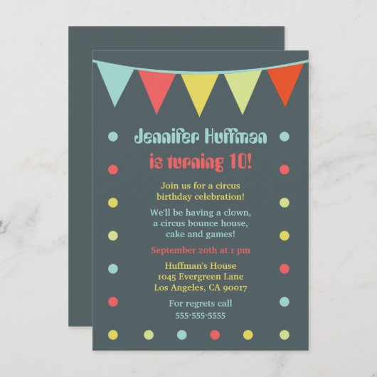 Invitation Cirque moderne et chic (Devant / Derrière)