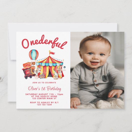Invitation Cirque Onederry 1st Birthday Photo (Devant)
