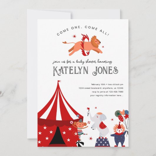 Invitation Cirque ou carnaval Baby shower à thème (Devant)