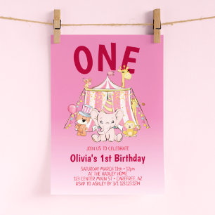Invitation Cirque Rose Rouge Gras 1er Anniversaire
