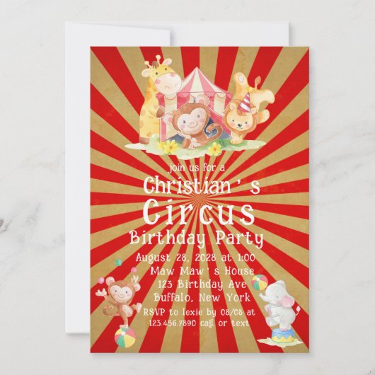 Invitation Cirque Thème Anniversaire (Devant)
