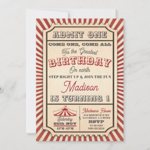 Invitation Cirque vintage Billetterie fête Anniversaire Invit