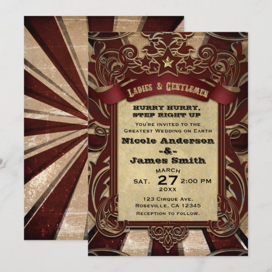 Invitation Cirque Vintage Carnaval Élégant Mariage Showtime (Devant / Derrière)