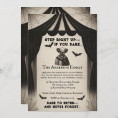 Invitation Cirque vintage | Soirée carnavalesque noire Hallow (Devant / Derrière)