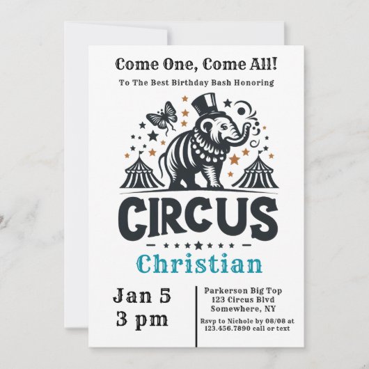 Invitation Cirque Whimsical Anniversaire Bash (Devant)