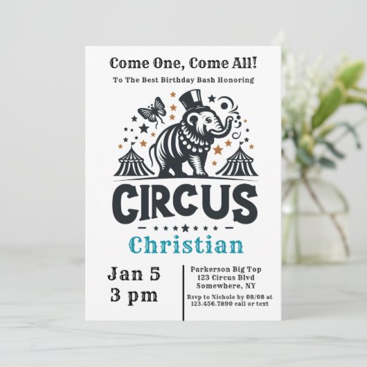 Invitation Cirque Whimsical Anniversaire Bash (Debout devant)