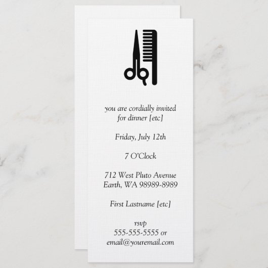 Invitation Ciseaux et peigne (Devant / Derrière)
