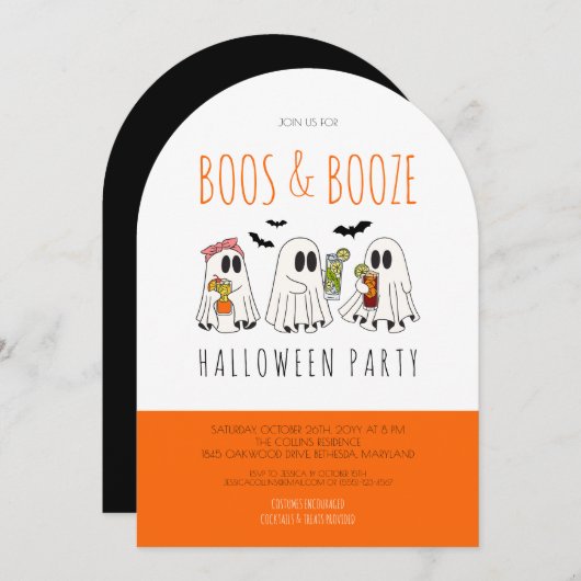 Invitation Citation de Boos et Booze Ghost Adult Halloween Pa (Devant / Derrière)