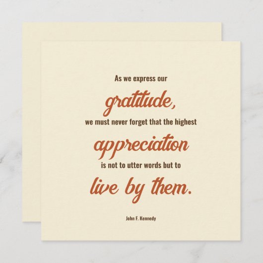 Invitation Citation de Thanksgiving de John F. Kennedy Dinner (Devant / Derrière)