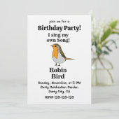 Invitation Citation drôle d'oiseau Robin pour fête d'annivers (Debout devant)